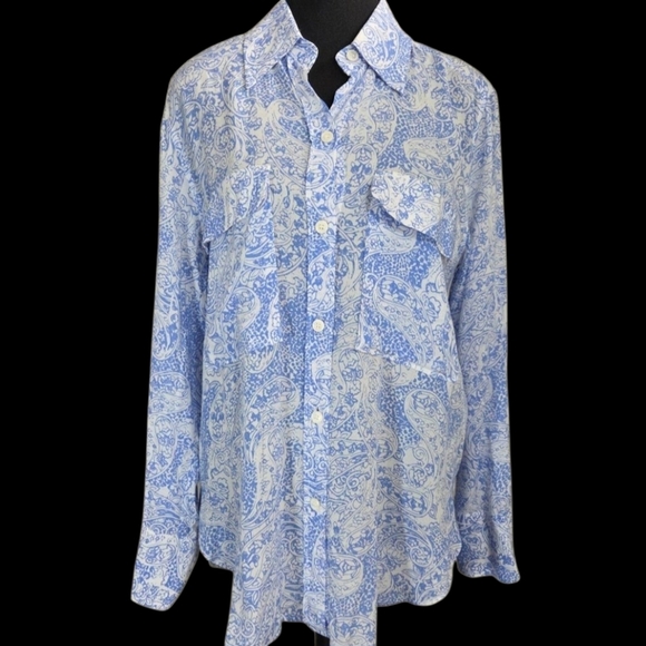 ⭐️Zara Womans Blue And White Button Up Shirt Size Med - Picture 1 of 6